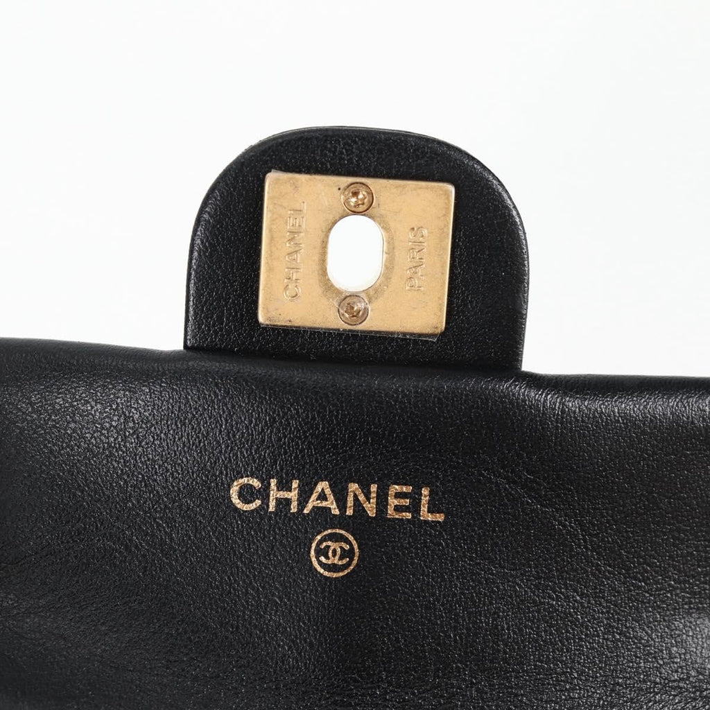 Chanel Lady Handle Flap Card Holder On Chain Quilted Calfskin Black Leather Bag