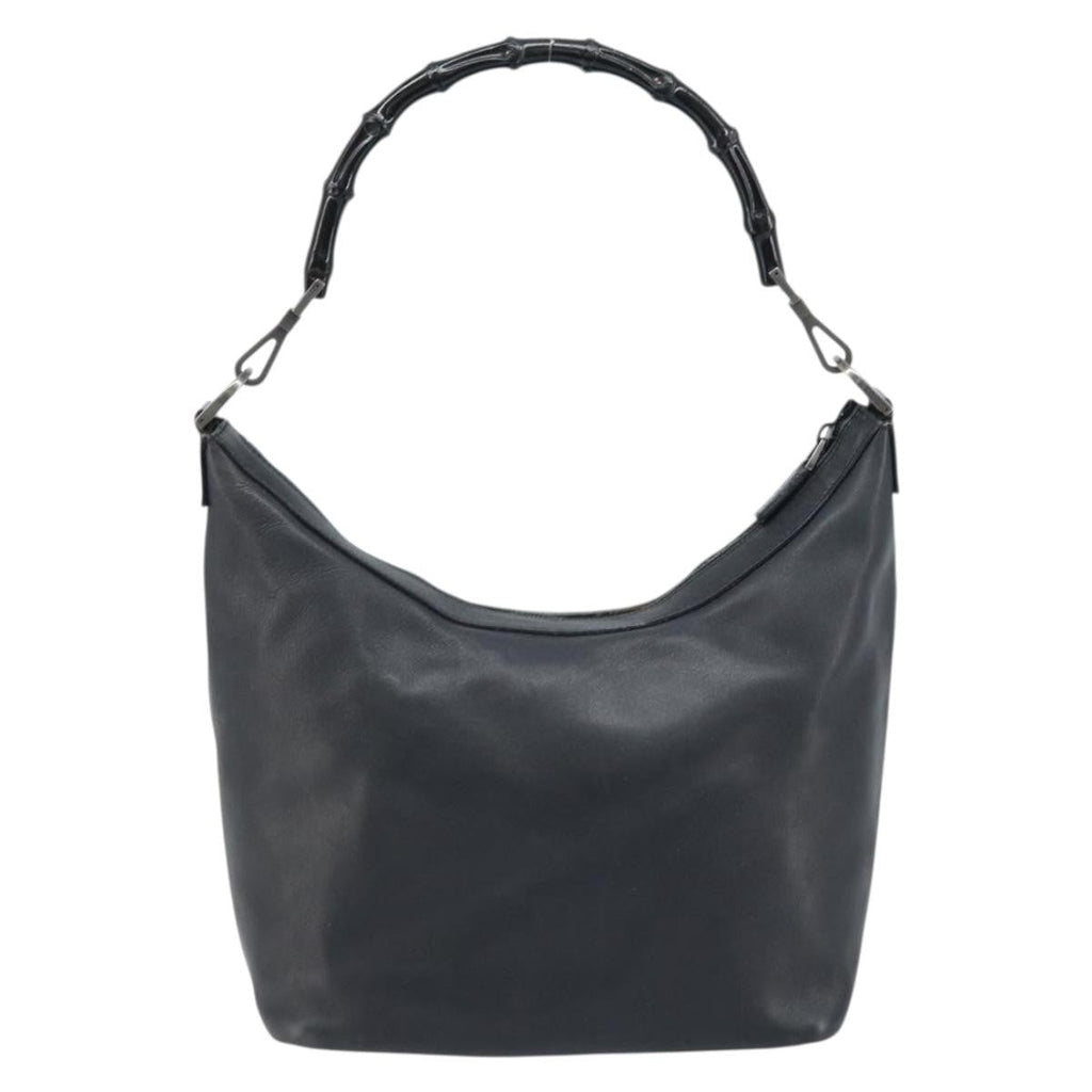 Gucci Vintage Bamboo Hobo Leather Black Leather Handbag (Pre-Owned)
