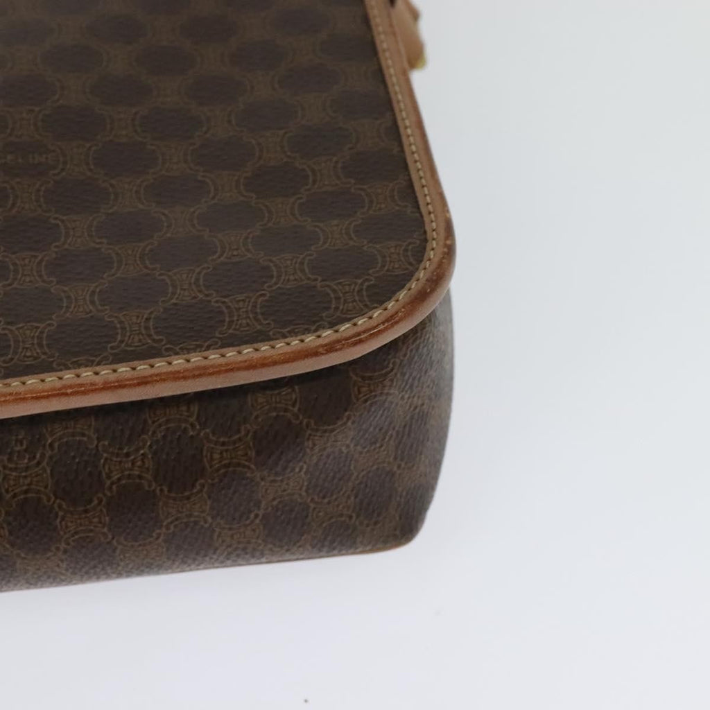 Celine Vintage Macadam Circle Logo Shoulder Bag Canvas And Leather Brown Canvas Shoulder Bag Bag