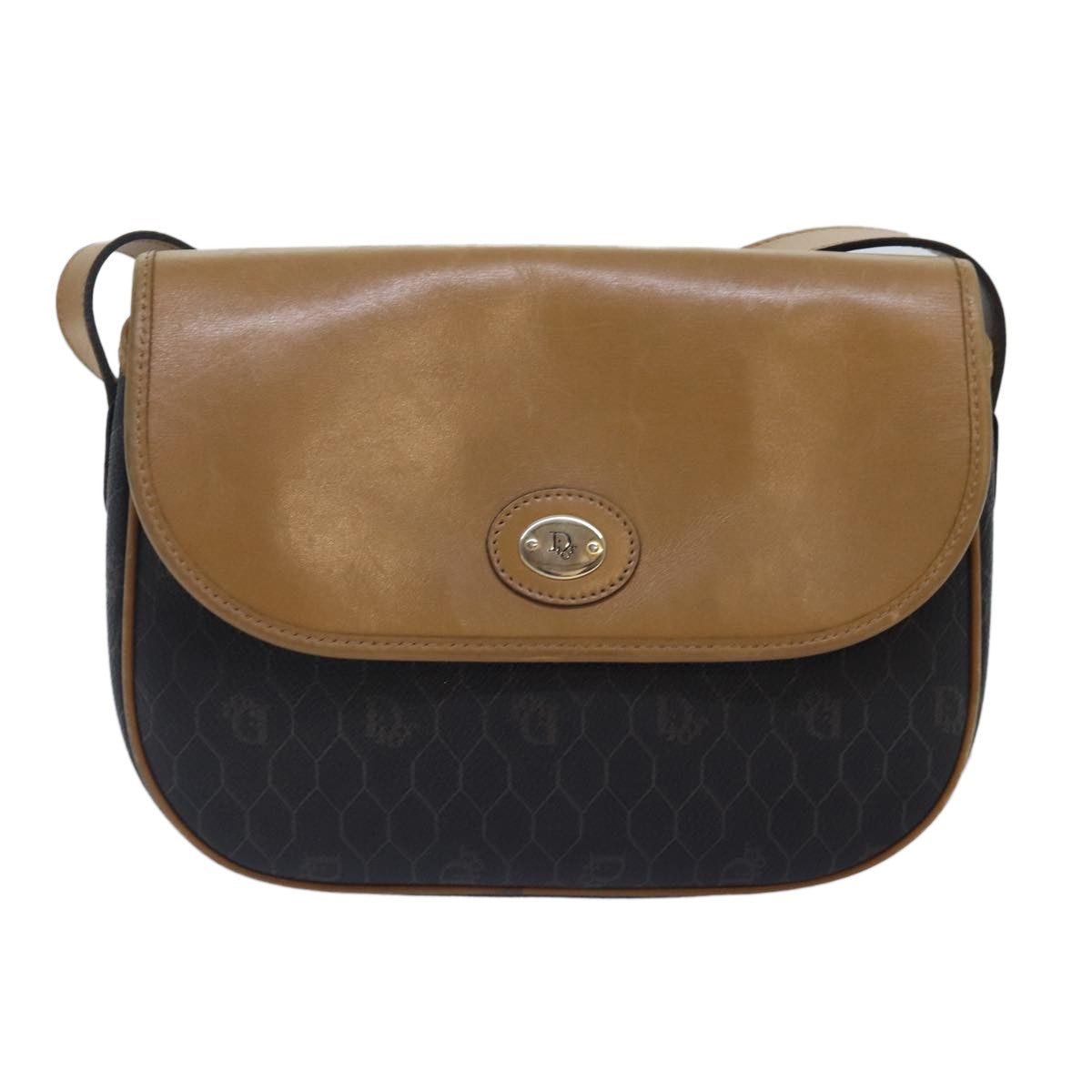 Christian Dior Vintage Honeycomb Shoulder Bag Canvas And Leather Black Canvas Shoulder Bag Bag (Pre-Owned)