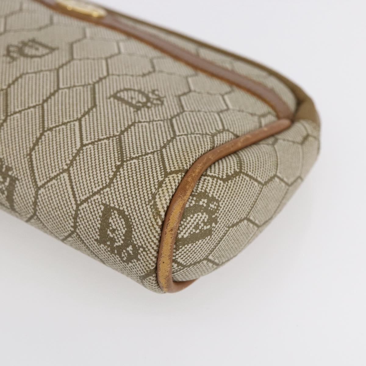 Christian Dior Vintage Honeycomb Zip Pouch Canvas And Leather Beige Canvas Clutche & Pouche Bag (Pre-Owned)