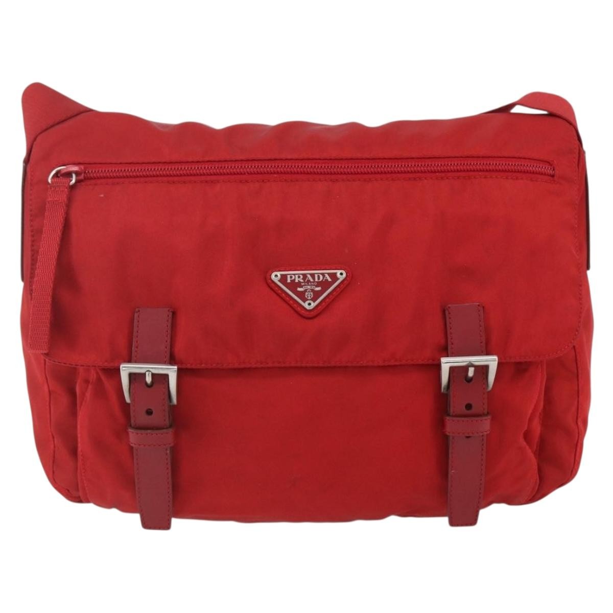 Prada Zip Buckle Messenger Bag Tessuto Red Nylon Shoulder Bag Bag