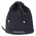 Chanel Vintage Drawstring Backpack Quilted Satin With Suede Navy Satin Backpack Bag