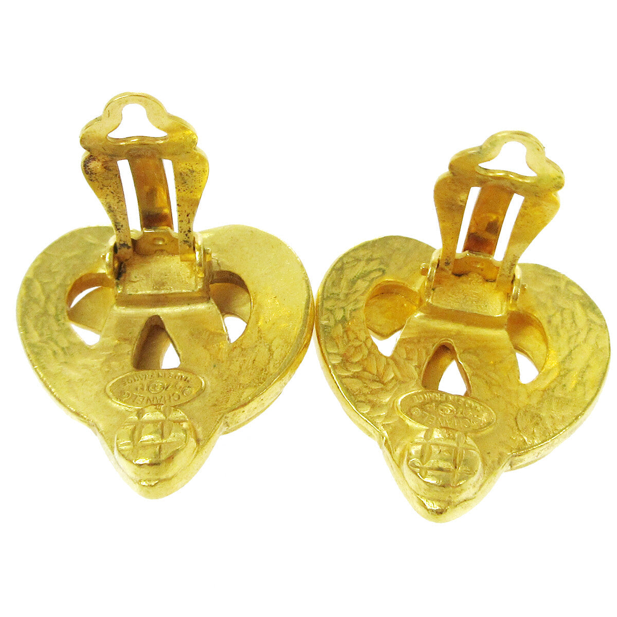 Chanel Vintage Cc Heart Clip-On Earrings Metal Gold Gold_Plated Earrings Jewelry