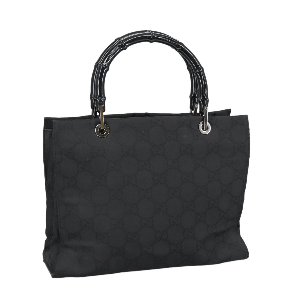 Gucci Vintage Bamboo Handle Tote Gg Nylon Black Nylon Tote Bag Bag (Pre-Owned)
