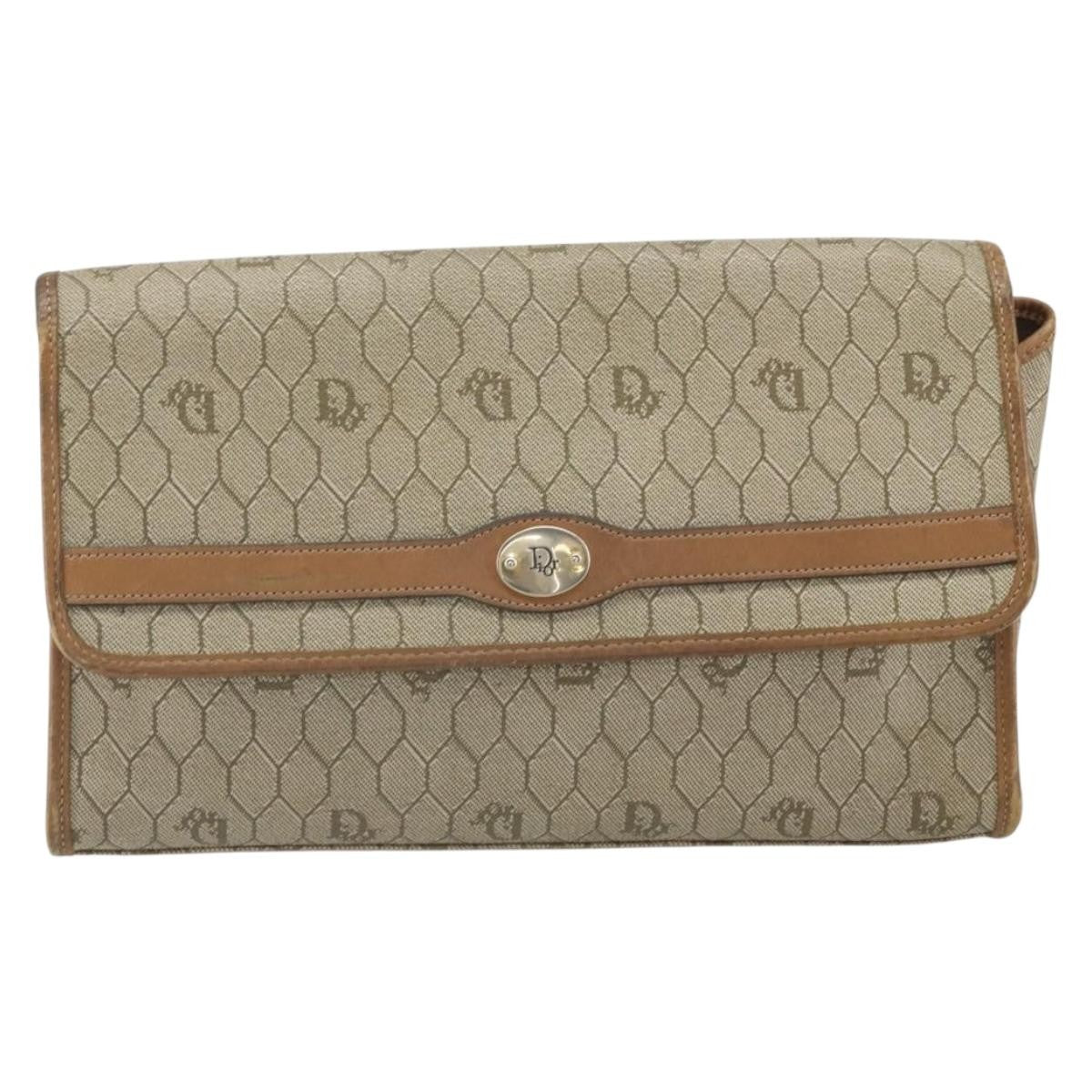 Christian Dior Vintage Honeycomb Shoulder Bag Canvas And Leather Beige Canvas Shoulder Bag Bag (Pre-Owned)