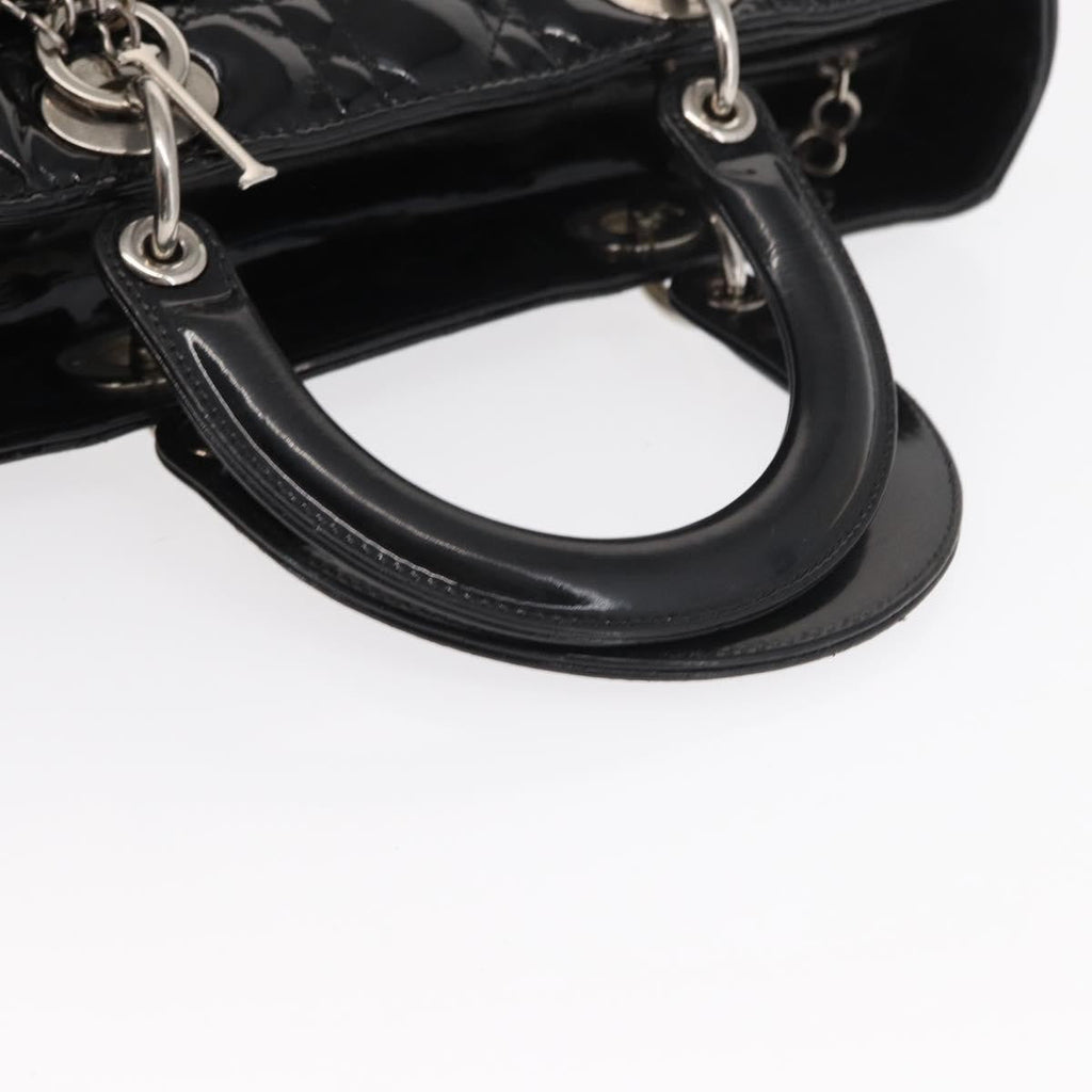 Christian Dior Lady Dior Bag Cannage Quilt Patent Black Patent_Leather Handbag (Pre-Owned)