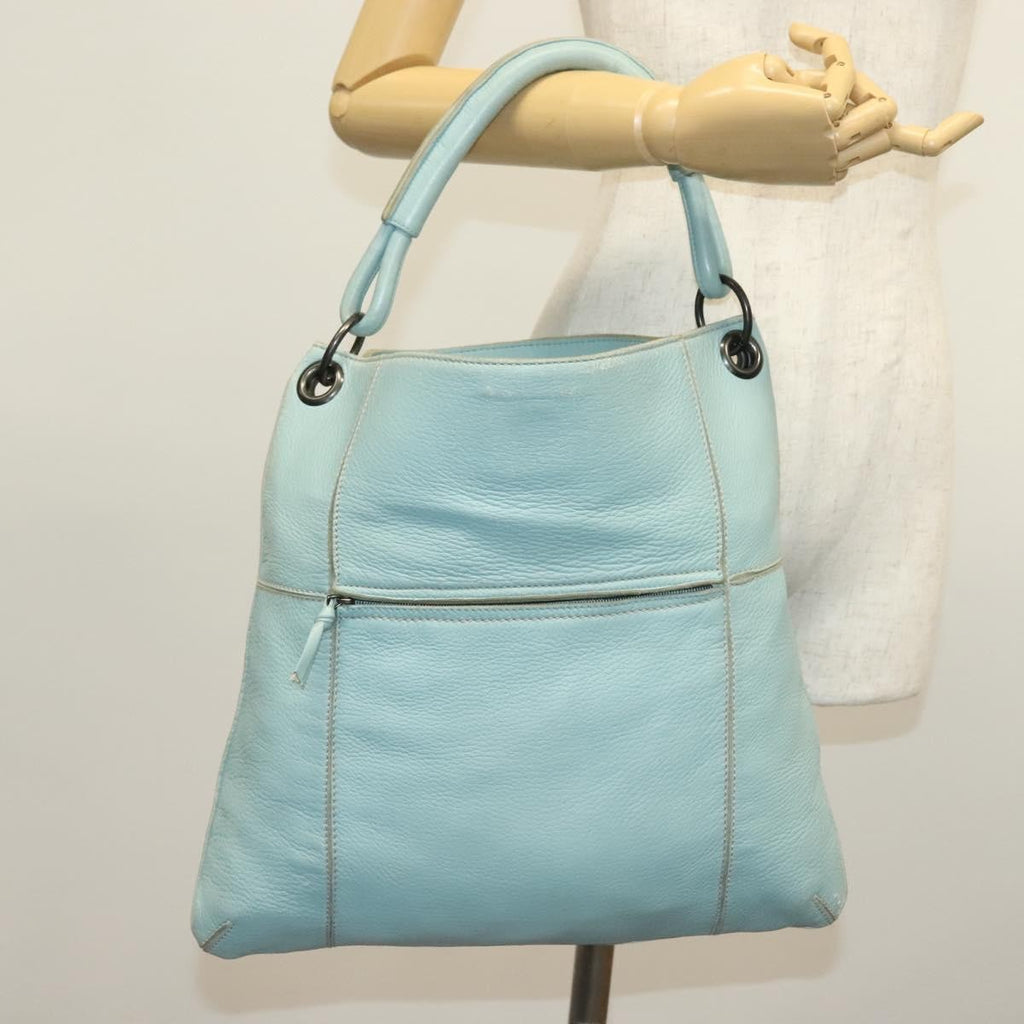 Bottega Veneta Front Zip Hobo Leather Blue Leather Bag