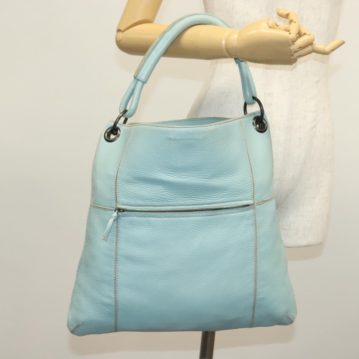 Bottega Veneta Front Zip Hobo Leather Blue Leather Bag
