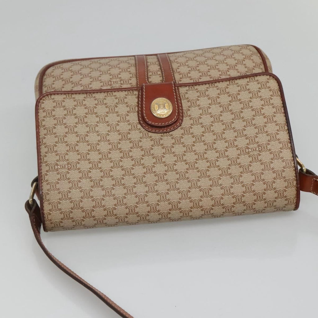 Celine Vintage Macadam Shoulder Bag Canvas And Leather Beige Canvas Shoulder Bag Bag