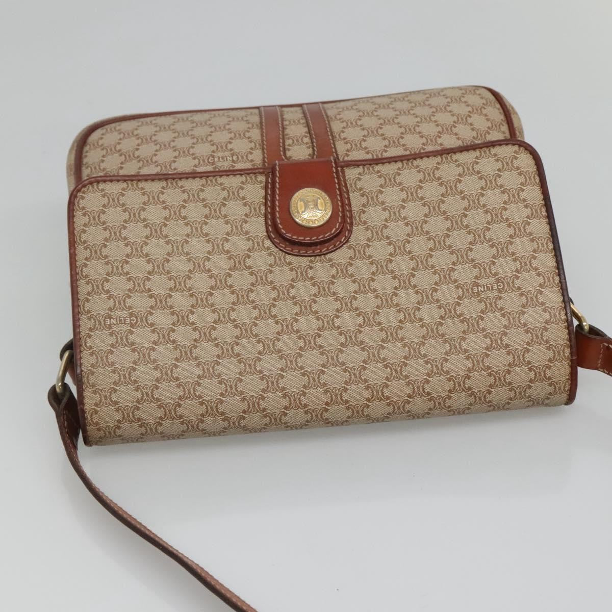 Celine Vintage Macadam Shoulder Bag Canvas And Leather Beige Canvas Shoulder Bag Bag
