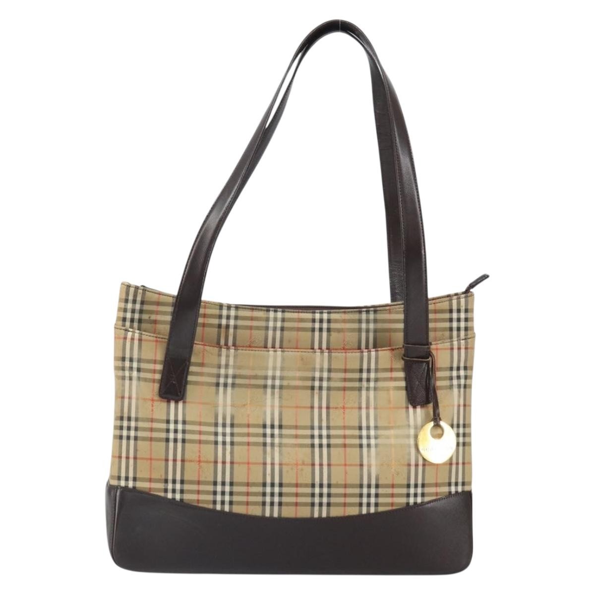 Burberry Nova Check Tote Canvas And Leather Beige Canvas Tote Bag