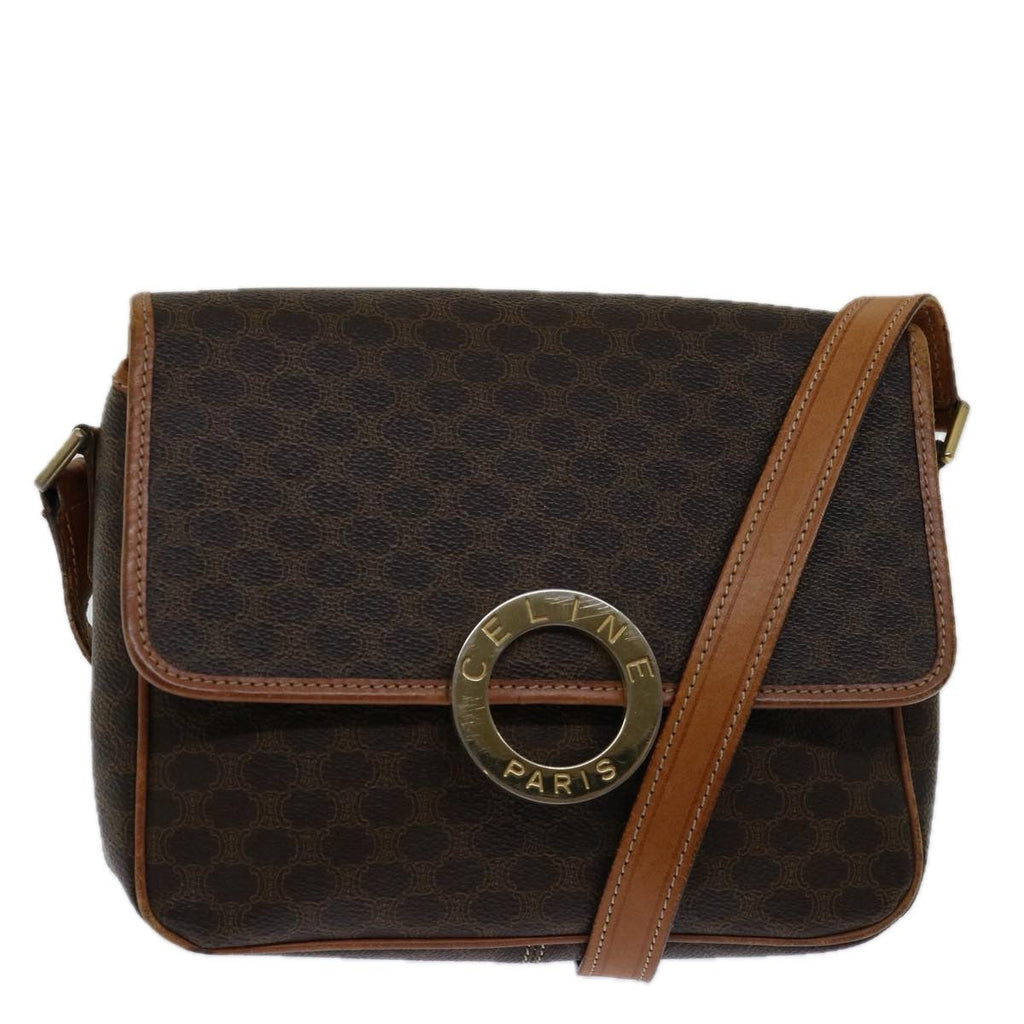 Celine Circle Logo Shoulder Bag Canvas Brown Pvc Shoulder Bag Bag