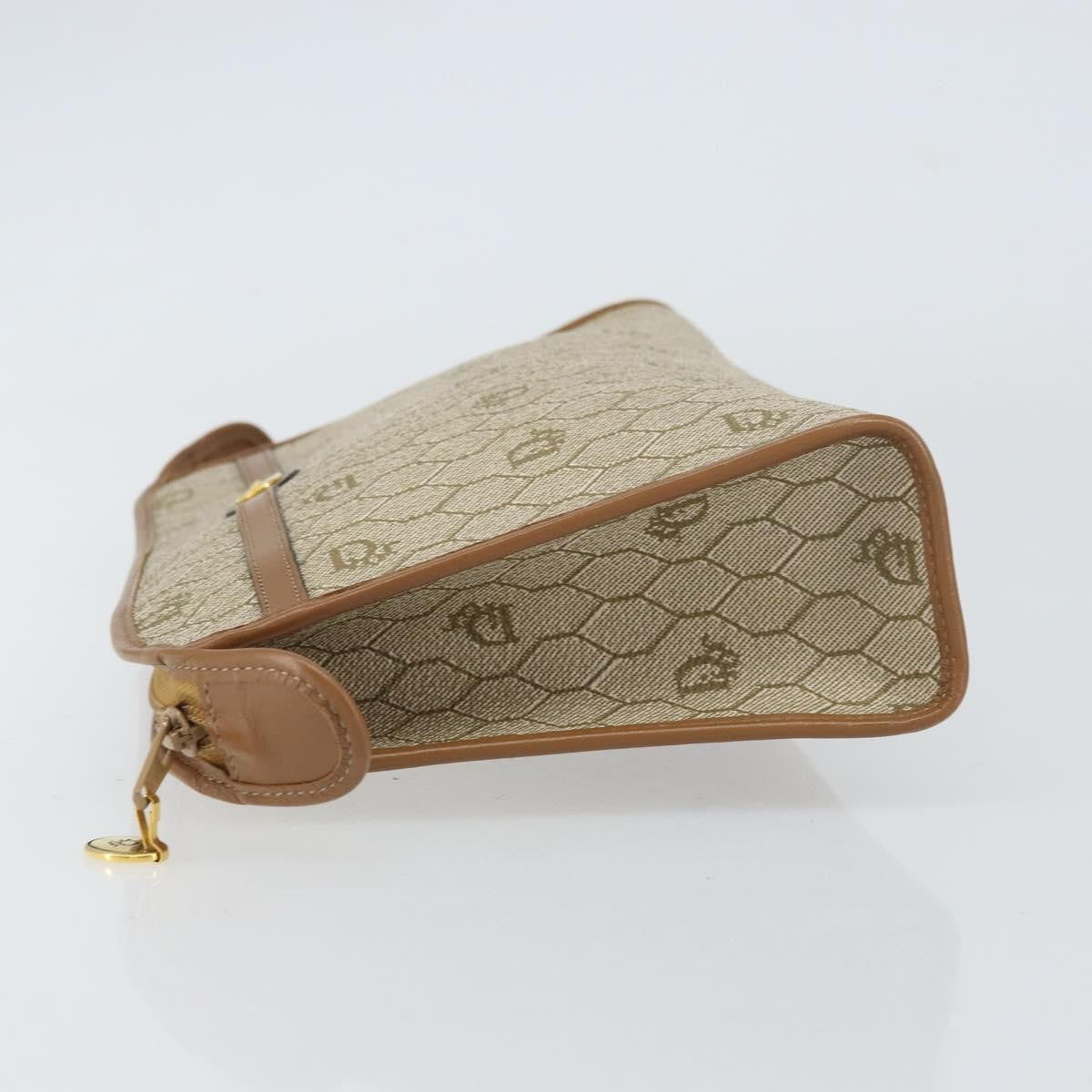 Christian Dior Vintage Honeycomb Zip Pouch Coated Canvas Beige Canvas Clutche & Pouche Bag (Pre-Owned)