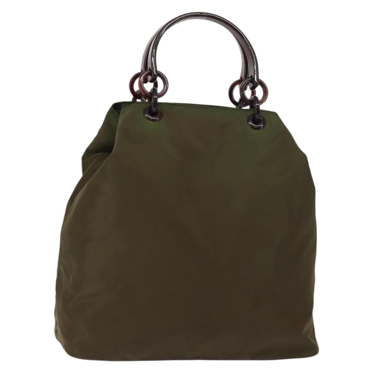 Prada Resin Handle Tote Tessuto Khaki Nylon Tote Bag Bag