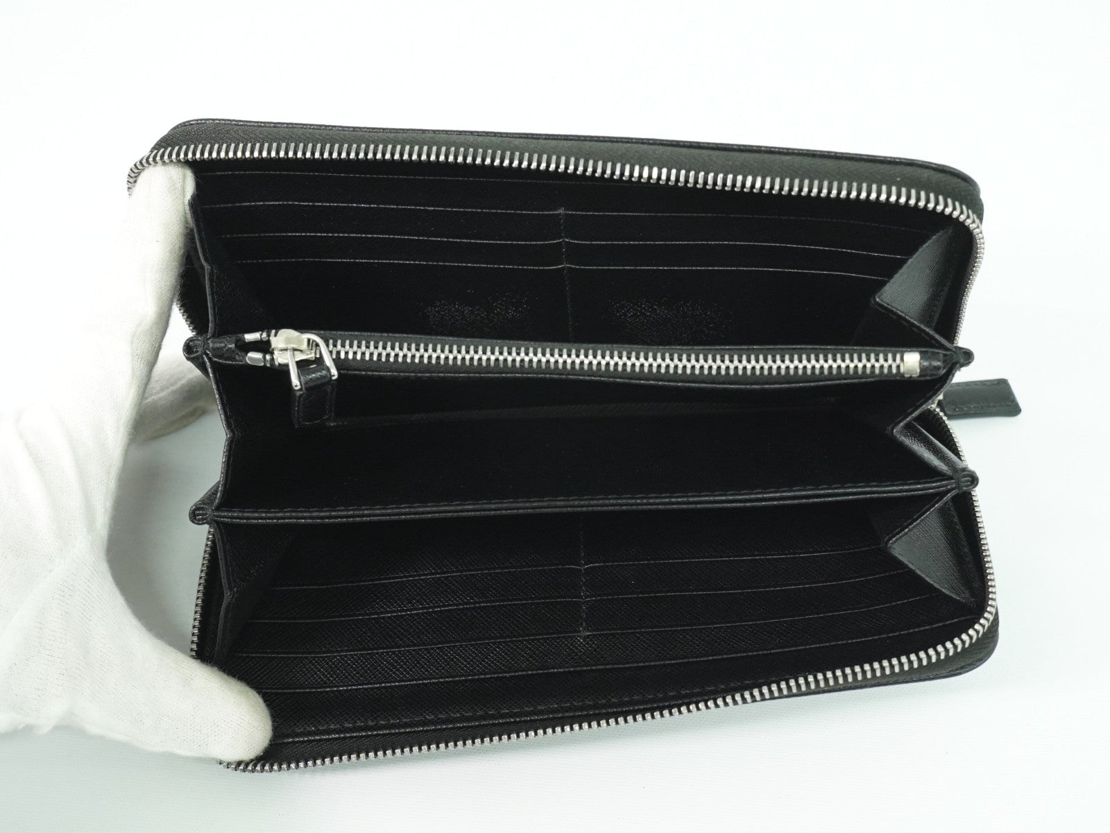Prada Saffiano Wallet Leather Black Leather Wallets Accessory