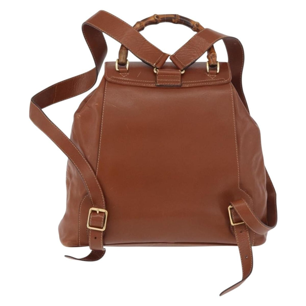 Gucci Vintage Bamboo Backpack Leather Brown Leather Backpack Bag (Pre-Owned)
