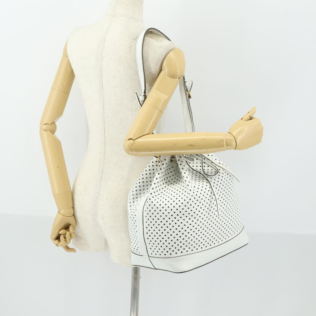 Louis Vuitton Flore Noe Handbag Perforated Leather White Leather Shoulder Bag