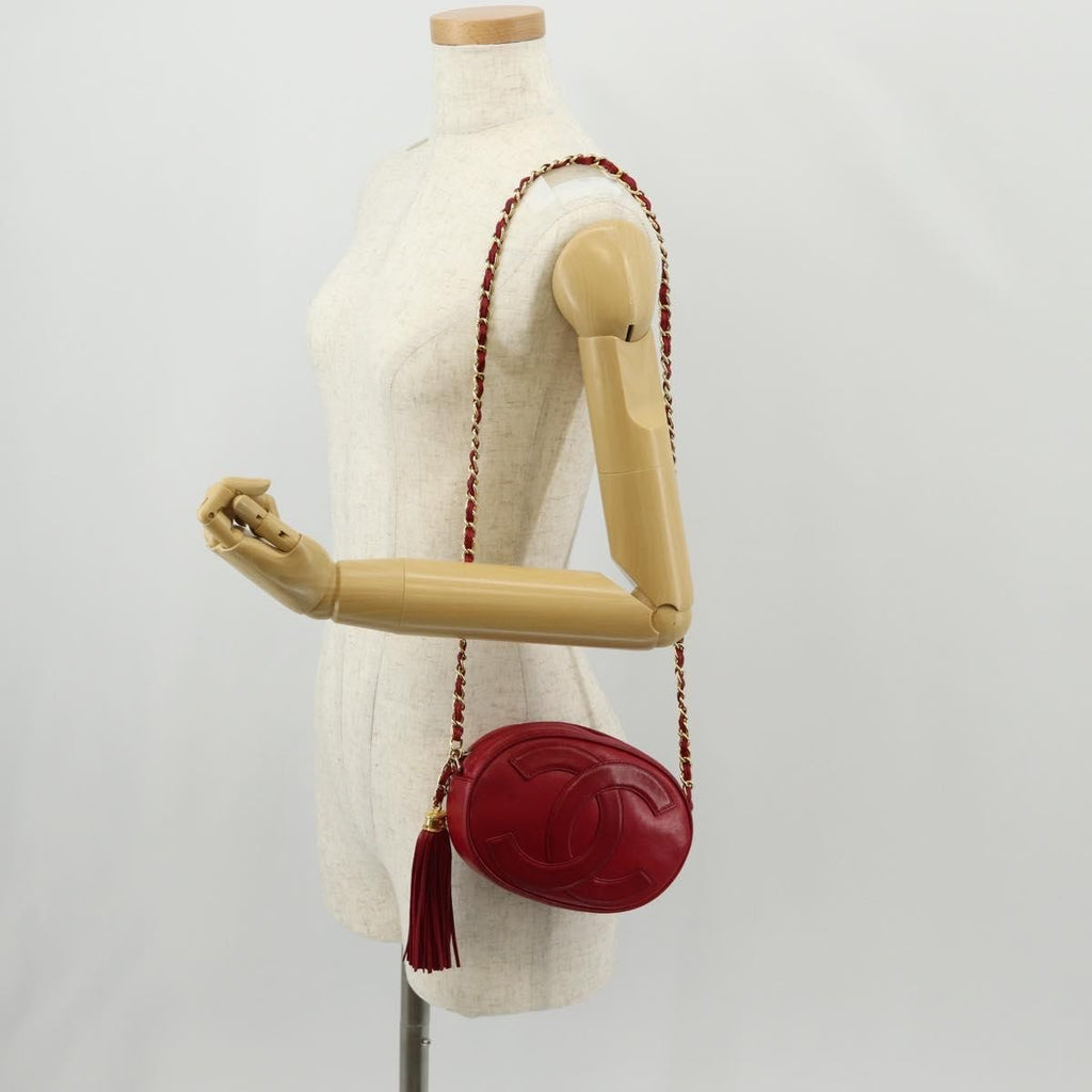 Chanel Vintage Oval Cc Tassel Crossbody Bag Leather Red Leather Shoulder Bag Bag