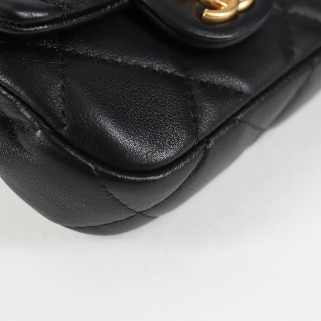 Chanel Lady Handle Flap Card Holder On Chain Quilted Calfskin Black Leather Bag