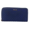 Prada Zip Around Organizer Wallet Saffiano Leather With Applique Blue Leather Wallets Accessory