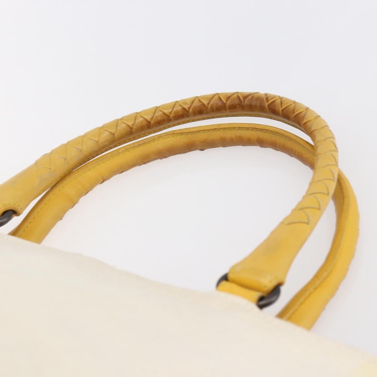 Bottega Veneta Braided Handle Open Tote Bag Canvas With Leather Yellow Canvas Bag