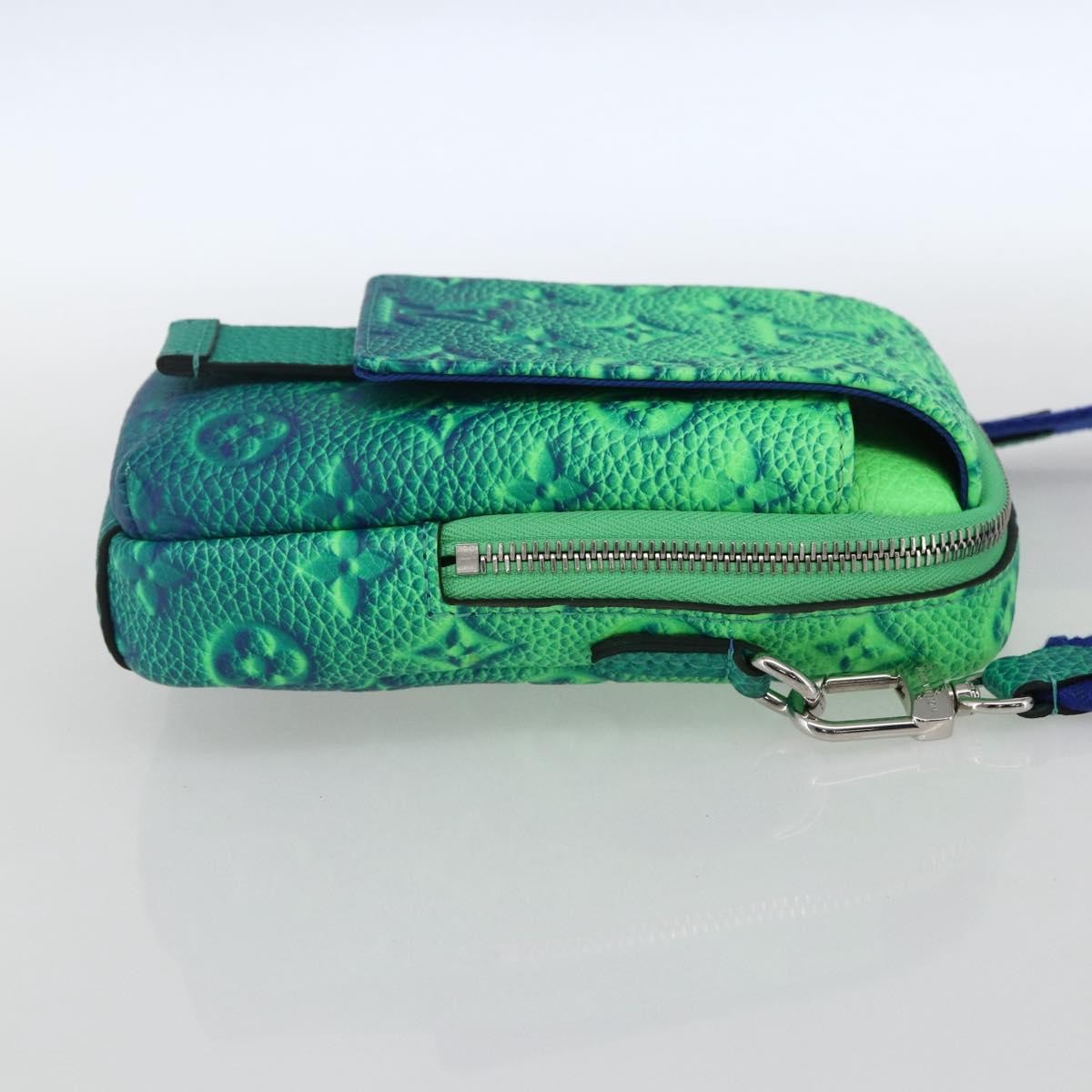 Louis Vuitton Double Phone Pouch Nm Monogram Shadow Leather Green Leather Clutche & Pouche Bag