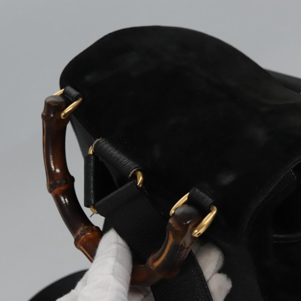 Gucci Vintage Bamboo Backpack Suede Black Suede Backpack Bag (Pre-Owned)