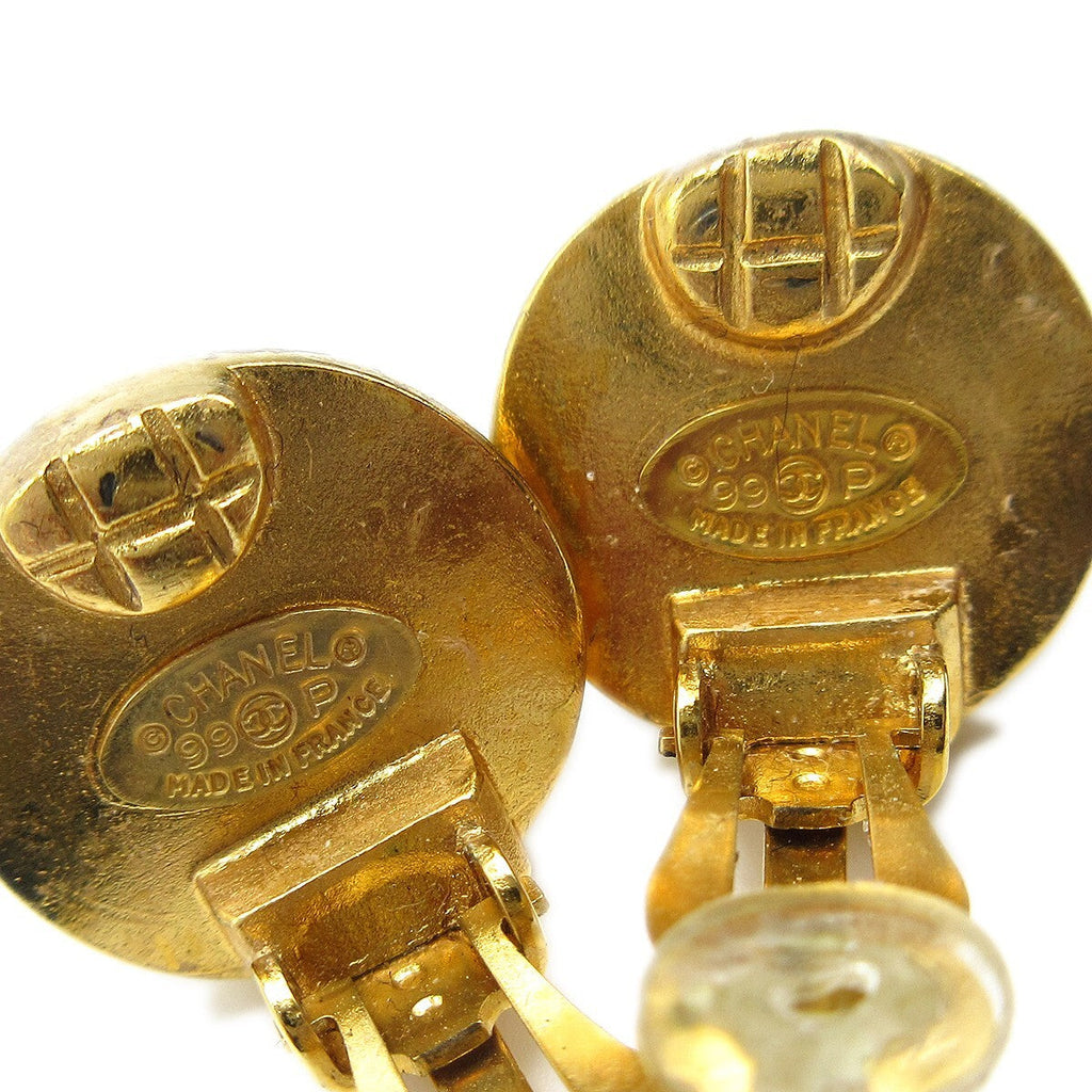 Chanel Vintage Cc Round Button Clip-On Earrings Metal Gold Gold_Plated Earrings Jewelry