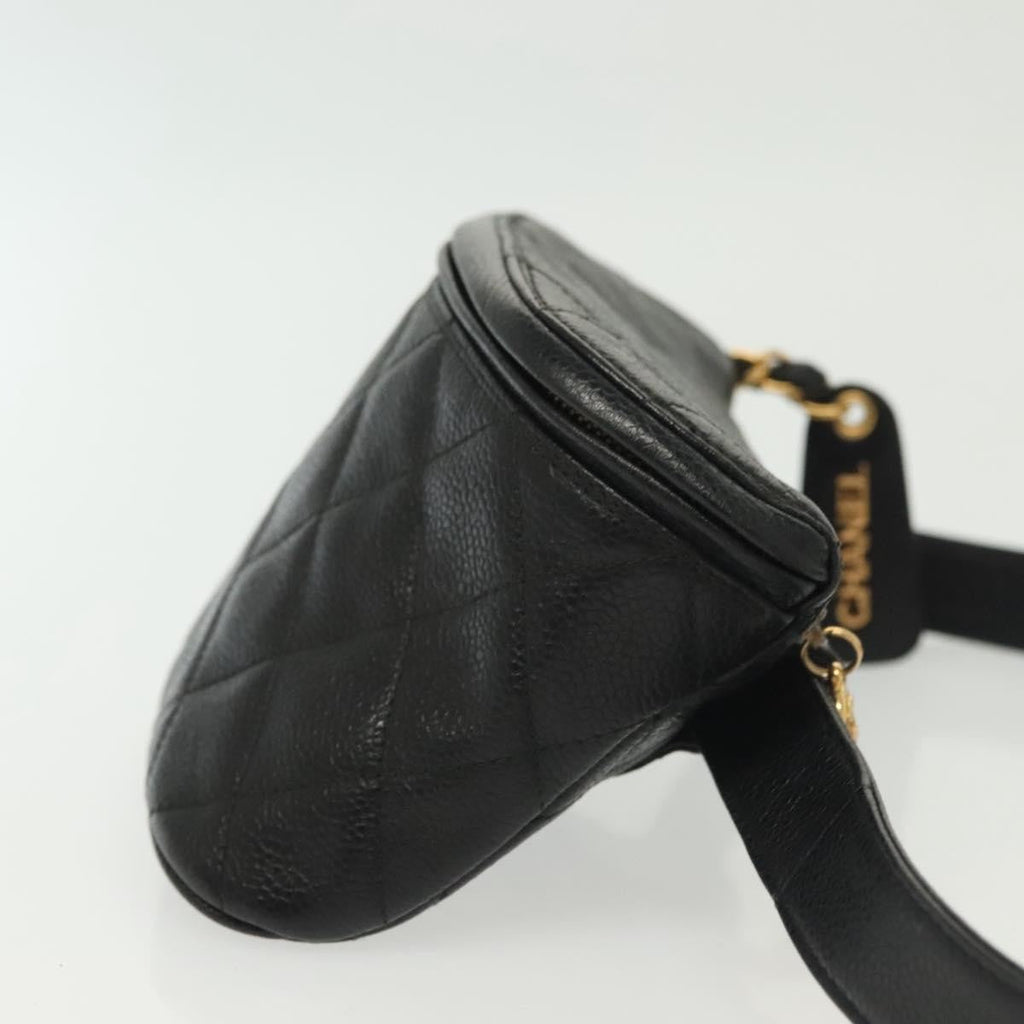 Chanel Vintage Zip Belt Bag Quilted Caviar Black Leather Clutche & Pouche Bag