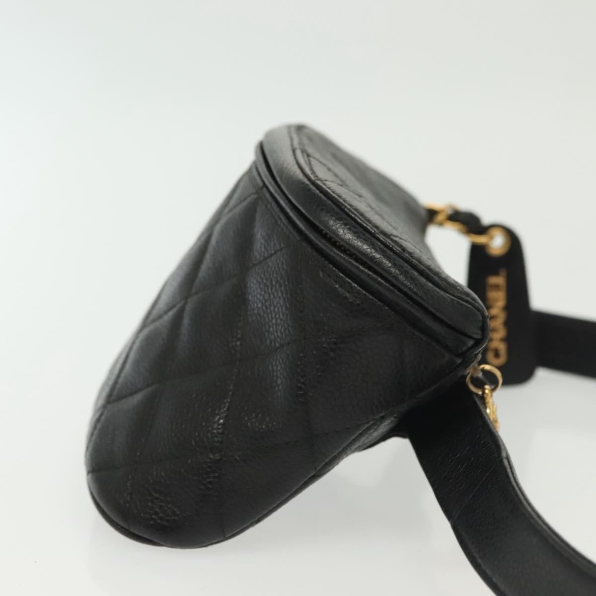 Chanel Vintage Zip Belt Bag Quilted Caviar Black Leather Clutche & Pouche Bag