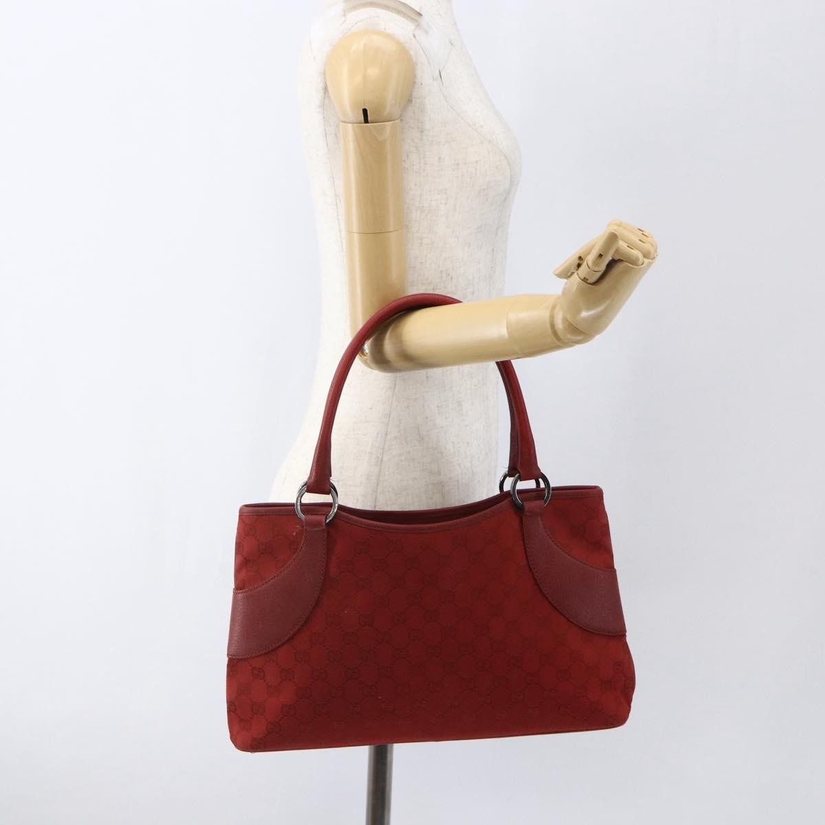 Gucci Vintage Ring Tote Gg Canvas With Leather Red Canvas Handbag (Pre-Owned)