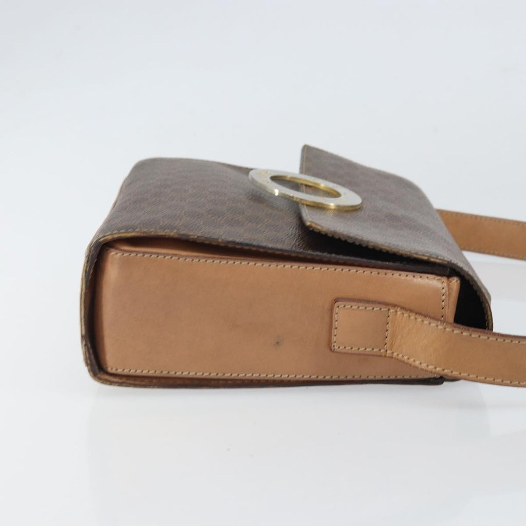 Celine Vintage Macadam Circle Logo Shoulder Bag Canvas And Leather Brown Canvas Shoulder Bag Bag