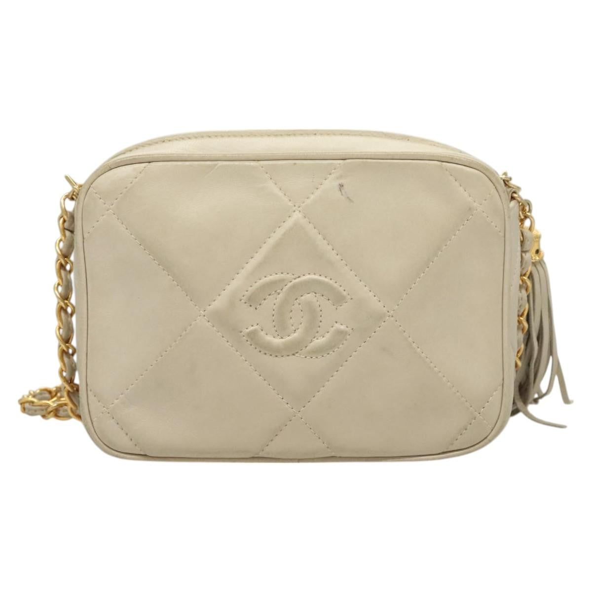 Chanel Vintage Diamond Cc Camera Bag Quilted Lambskin Beige Leather Shoulder Bag Bag