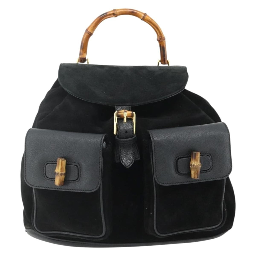 Gucci Vintage Bamboo Backpack Suede Black Suede Backpack Bag (Pre-Owned)