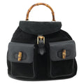 Gucci Vintage Bamboo Backpack Suede Black Suede Backpack Bag (Pre-Owned)
