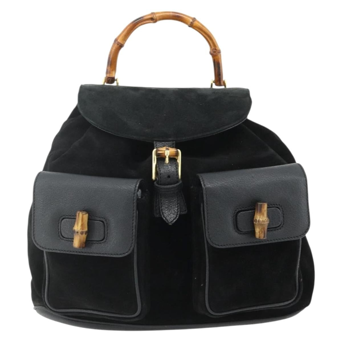 Gucci Vintage Bamboo Backpack Suede Black Suede Backpack Bag (Pre-Owned)