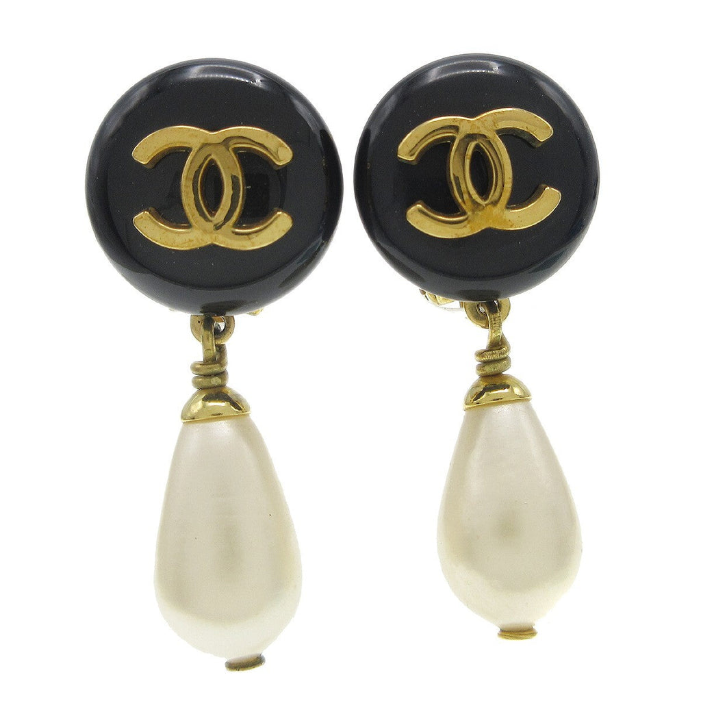 Chanel Cc Dangle Earrings Metal With Faux Pearl Gold Gold_Plated Earrings Jewelry