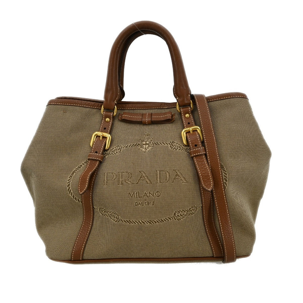 Prada Logo Convertible Tote Canvas With Leather Beige Canvas Tote Bag Bag