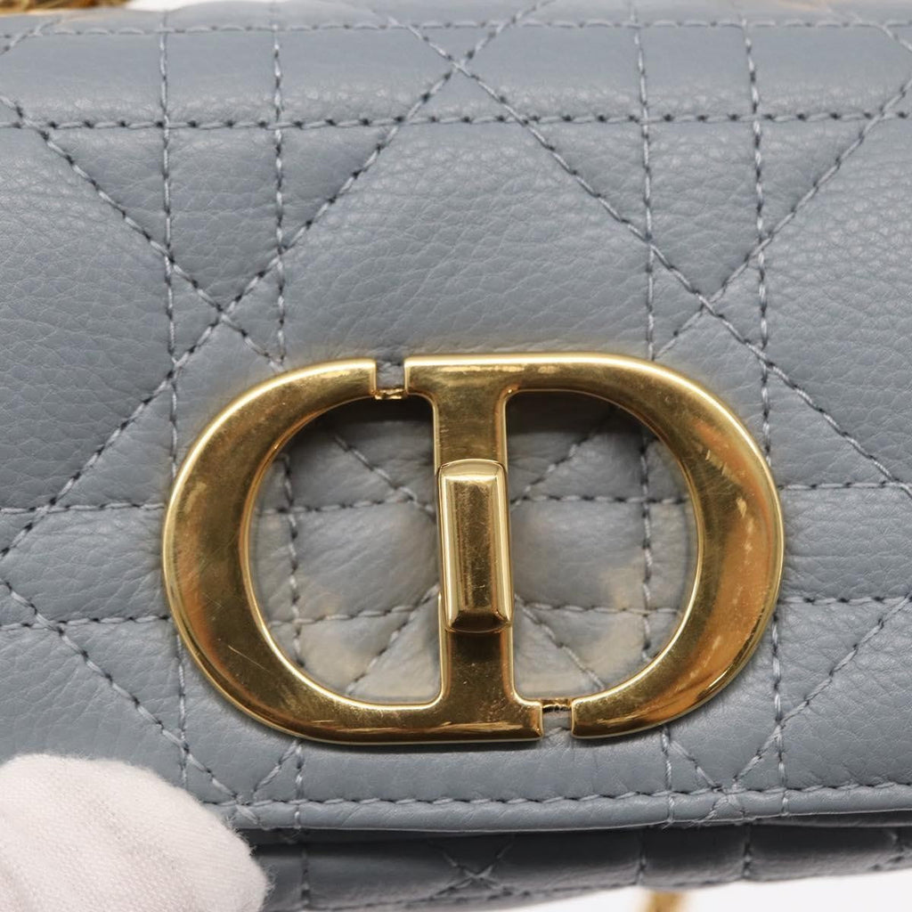 Christian Dior Caro Bag Cannage Quilt Calfskin Blue Leather Shoulder Bag Bag (Pre-Owned)