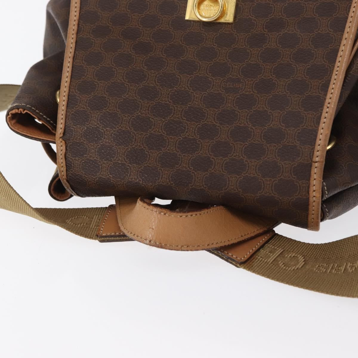 Celine Vintage Macadam Backpack Canvas And Leather Brown Canvas Backpack Bag