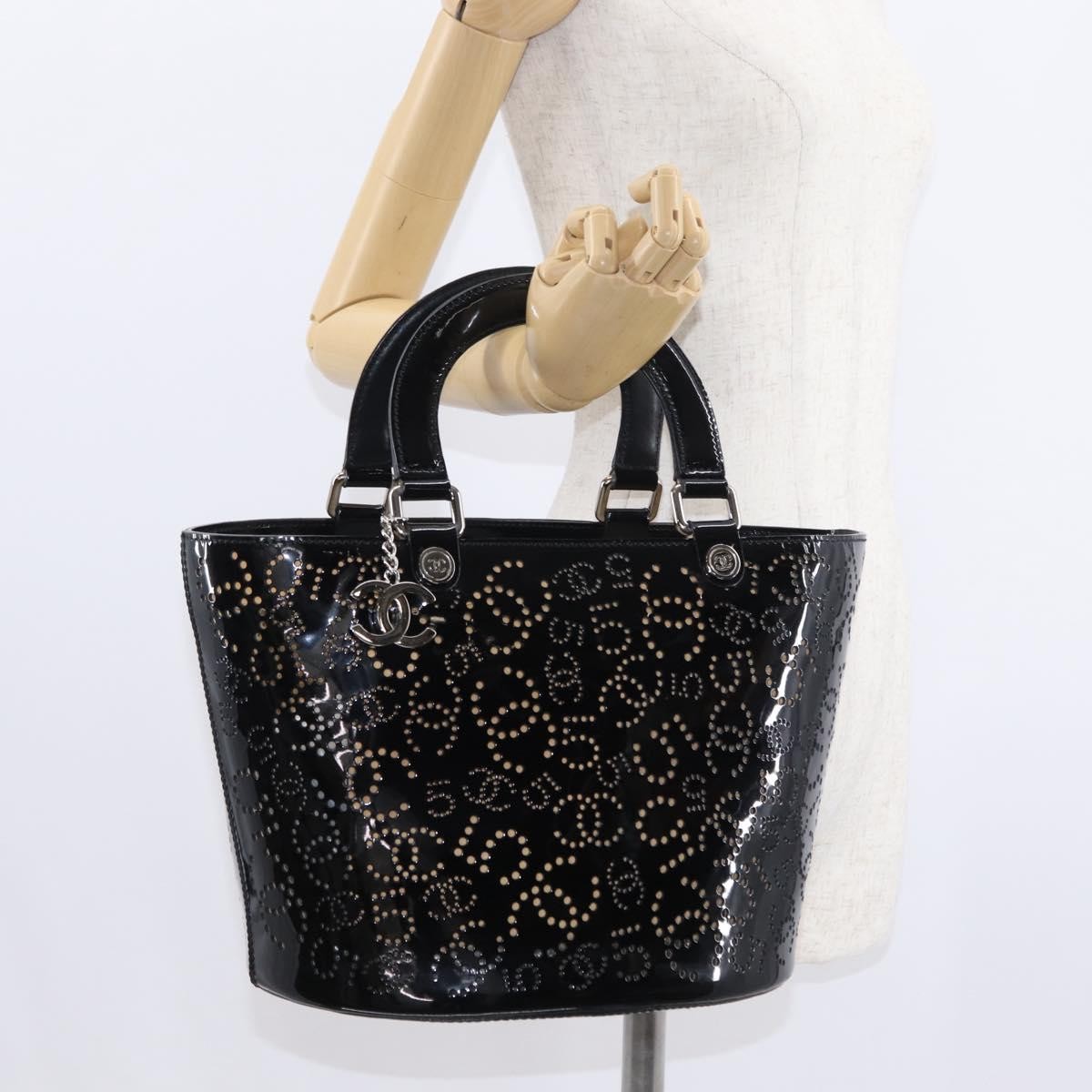 Chanel Cc No.5 Shopping Tote Perforated Patent Black Patent_Leather Tote Bag Bag