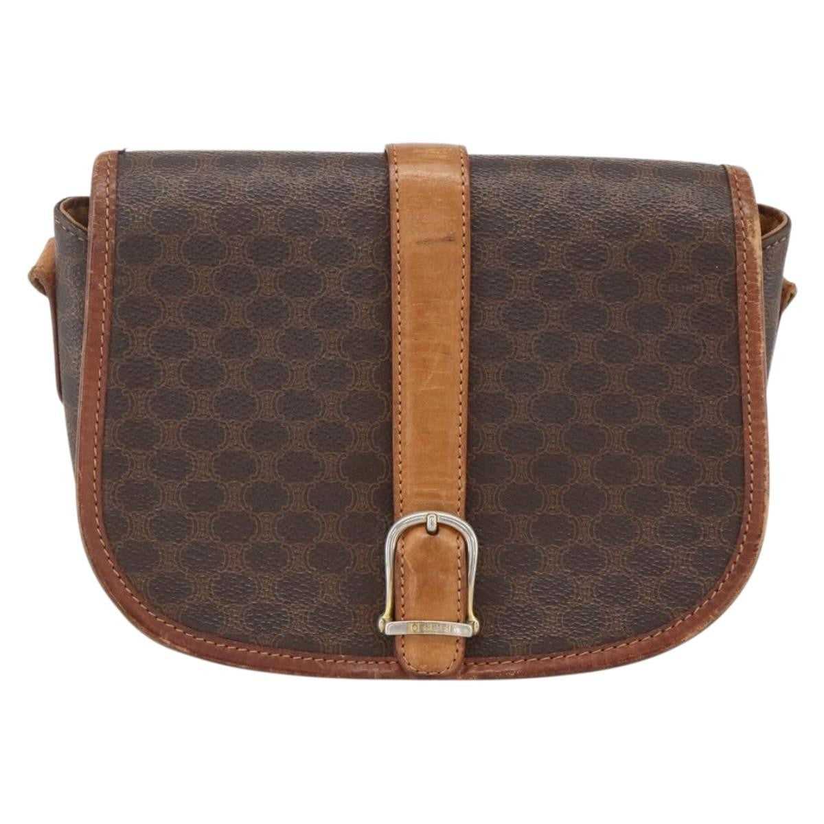 Celine Vintage Macadam Shoulder Bag Canvas And Leather Brown Canvas Shoulder Bag Bag
