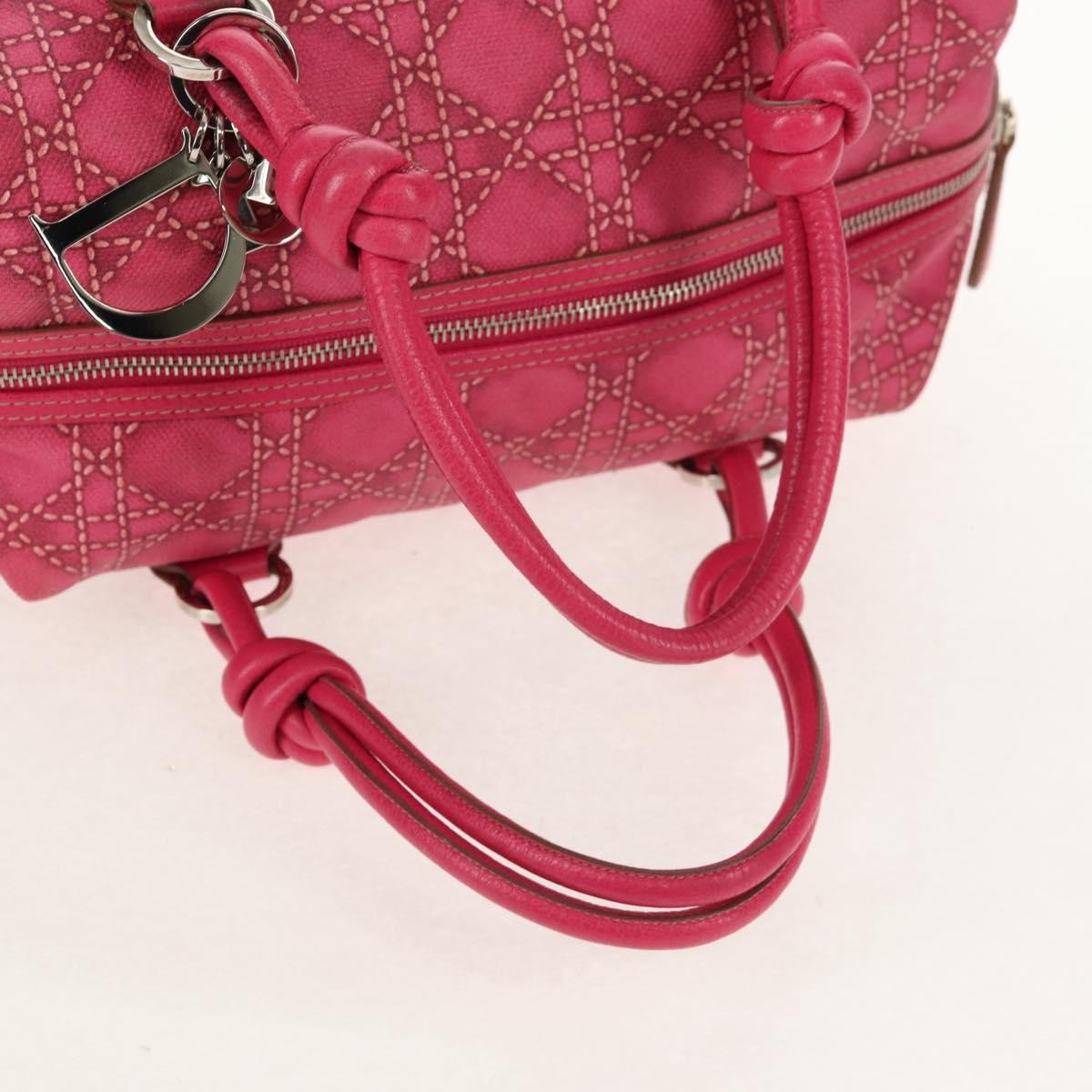 Christian Dior Cannage Handbag Canvas Pink Canvas Handbag (Pre-Owned)