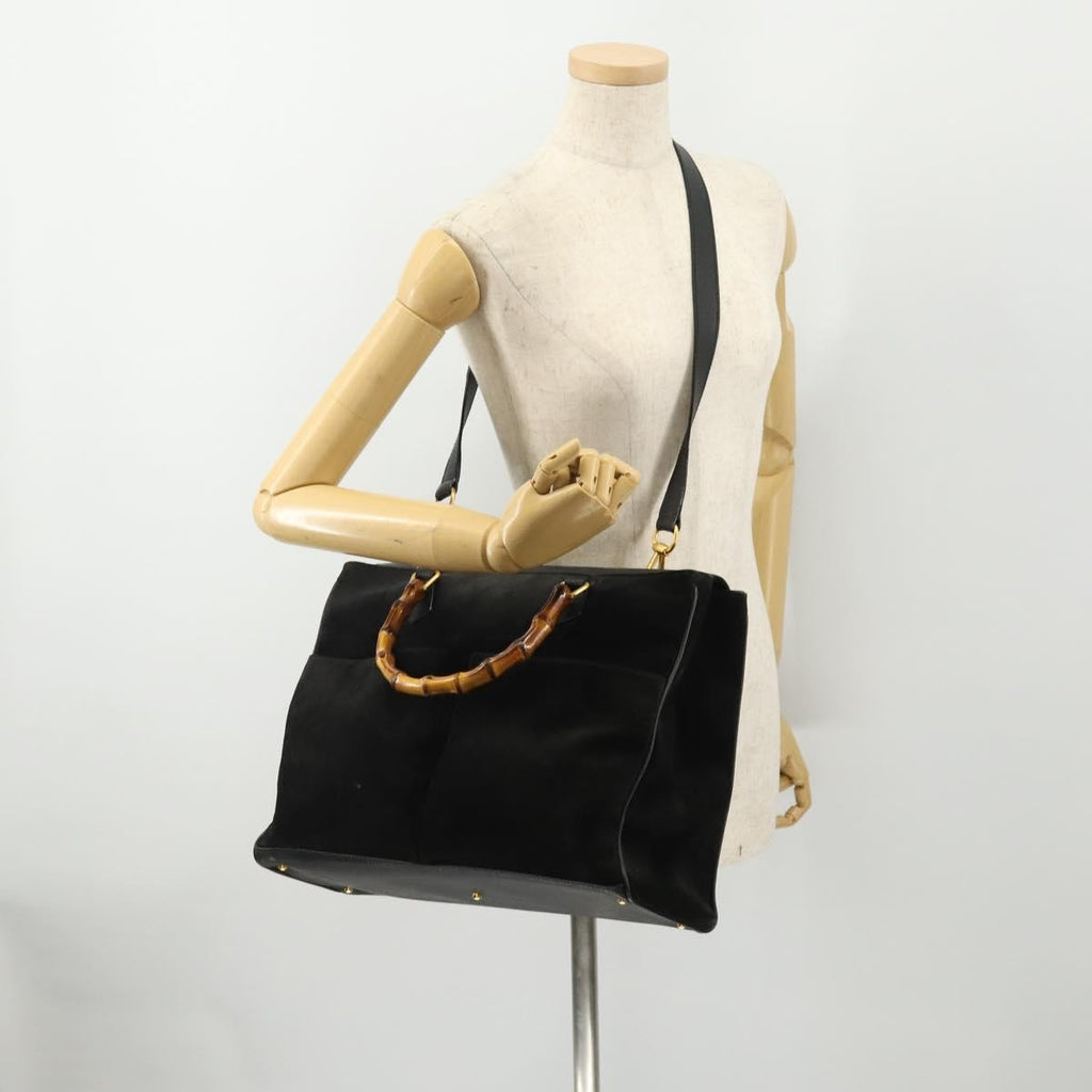 Gucci Bamboo Tote Bag Suede Black Suede Tote Bag Bag (Pre-Owned)