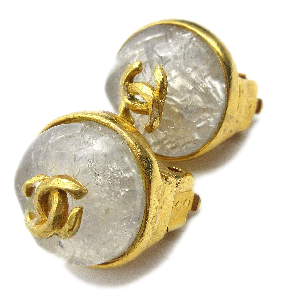Chanel Vintage Cc Round Button Clip-On Earrings Metal Gold Gold_Plated Earrings Jewelry
