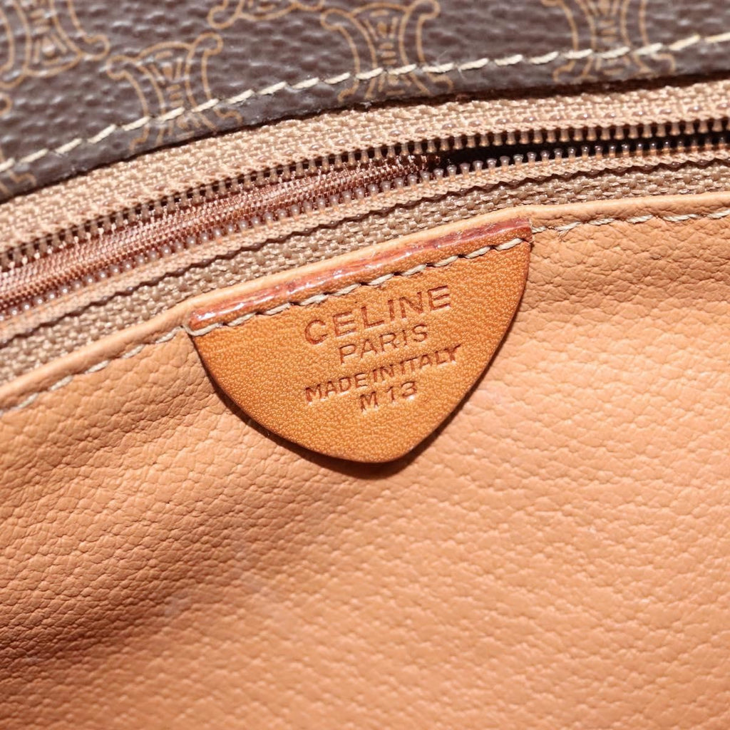 Celine Vintage Macadam Circle Logo Shoulder Bag Canvas And Leather Brown Canvas Shoulder Bag Bag