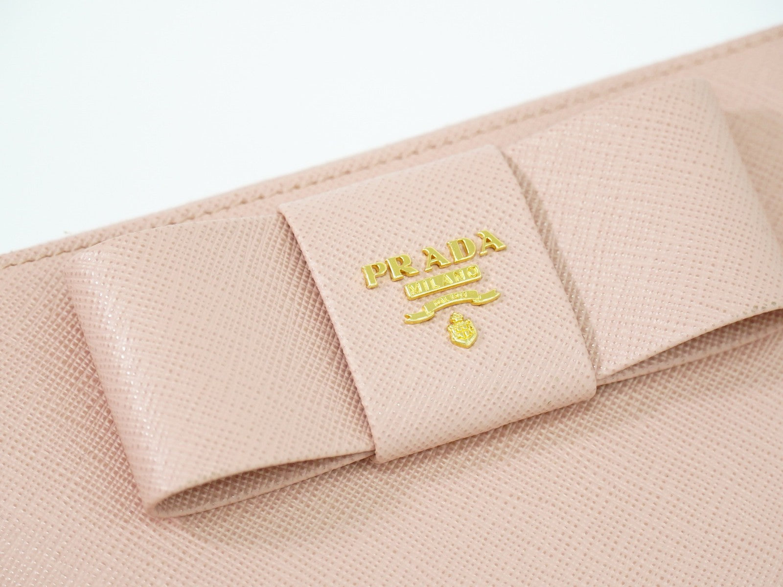 Prada Bow Zip Around Wallet Saffiano Leather Pink Leather Wallets Accessory