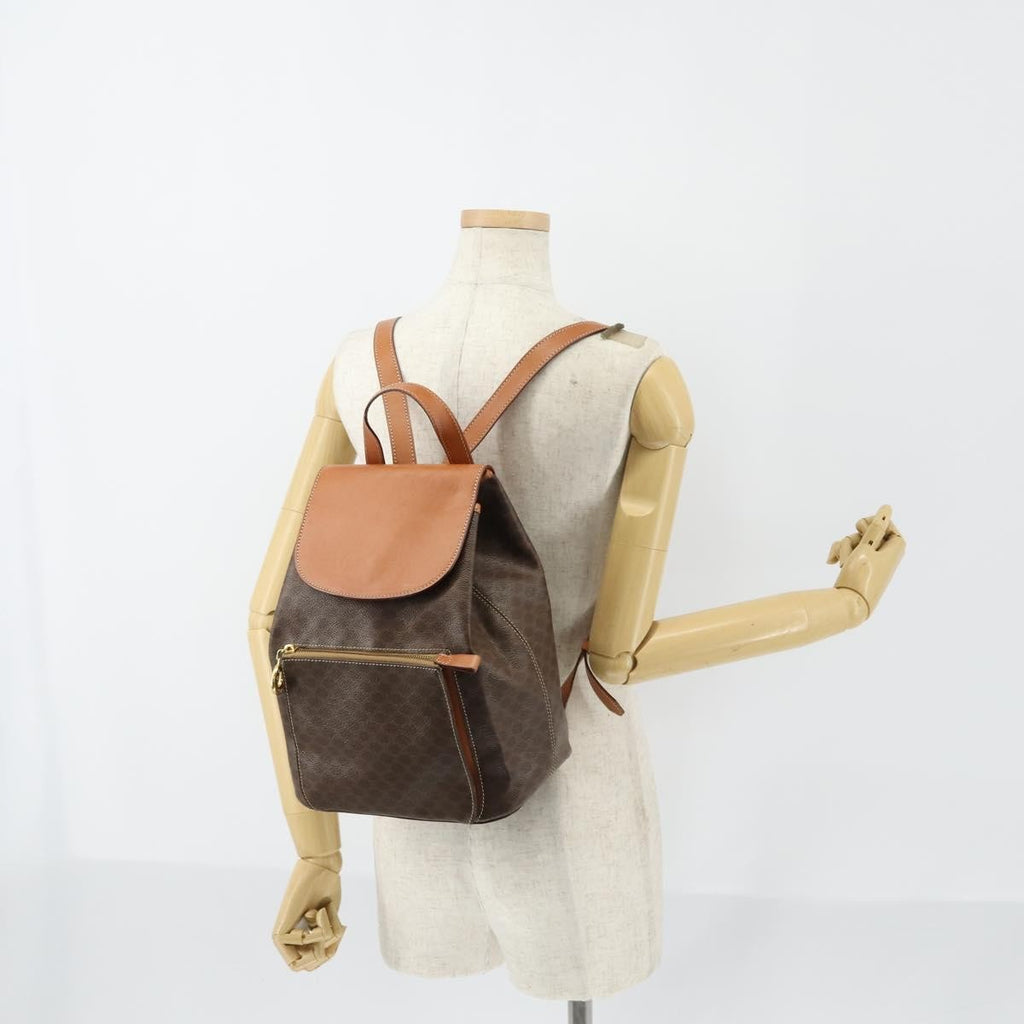 Celine Vintage Macadam Backpack Canvas And Leather Brown Canvas Backpack Bag