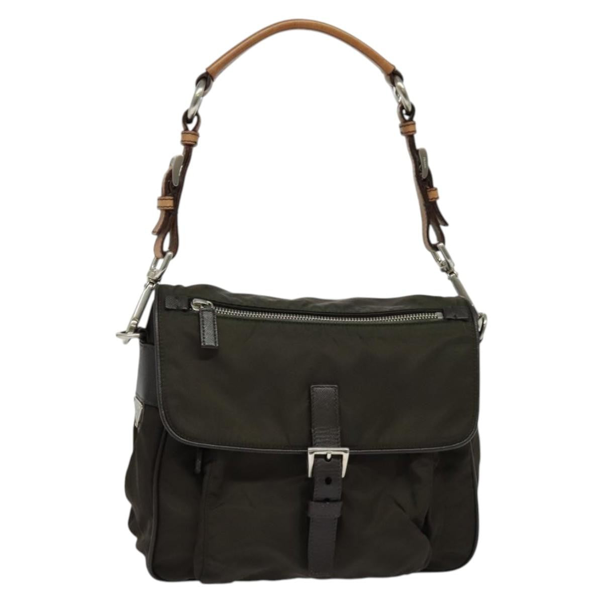 Prada Vintage Flap Shoulder Bag Nylon Khaki Nylon Shoulder Bag Bag